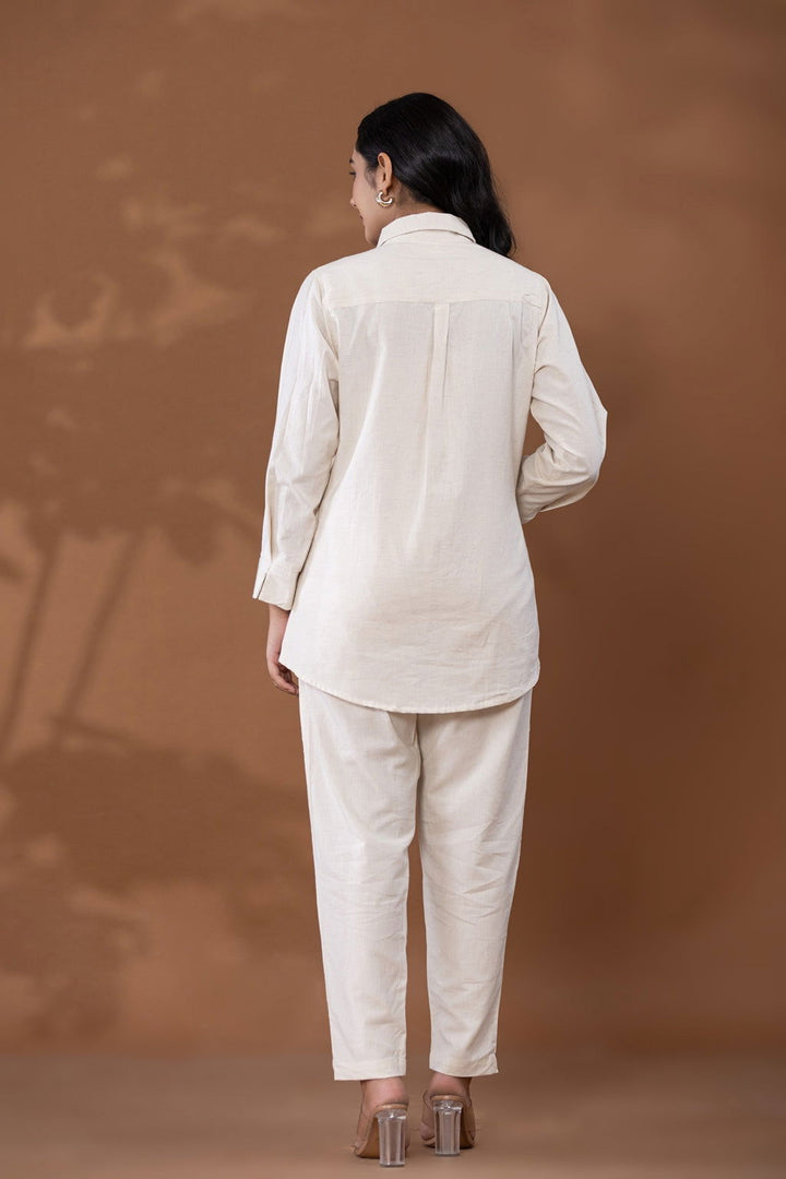 Natural Off White Cotton Linen Co-Ord Set - Natural Off White Cotton Linen Co-Ord Set - Palla Jaipur - Palla Jaipur
