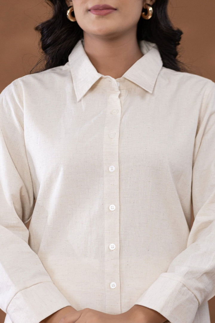 Natural Off White Cotton Linen Co-Ord Set - Natural Off White Cotton Linen Co-Ord Set - Palla Jaipur - Palla Jaipur