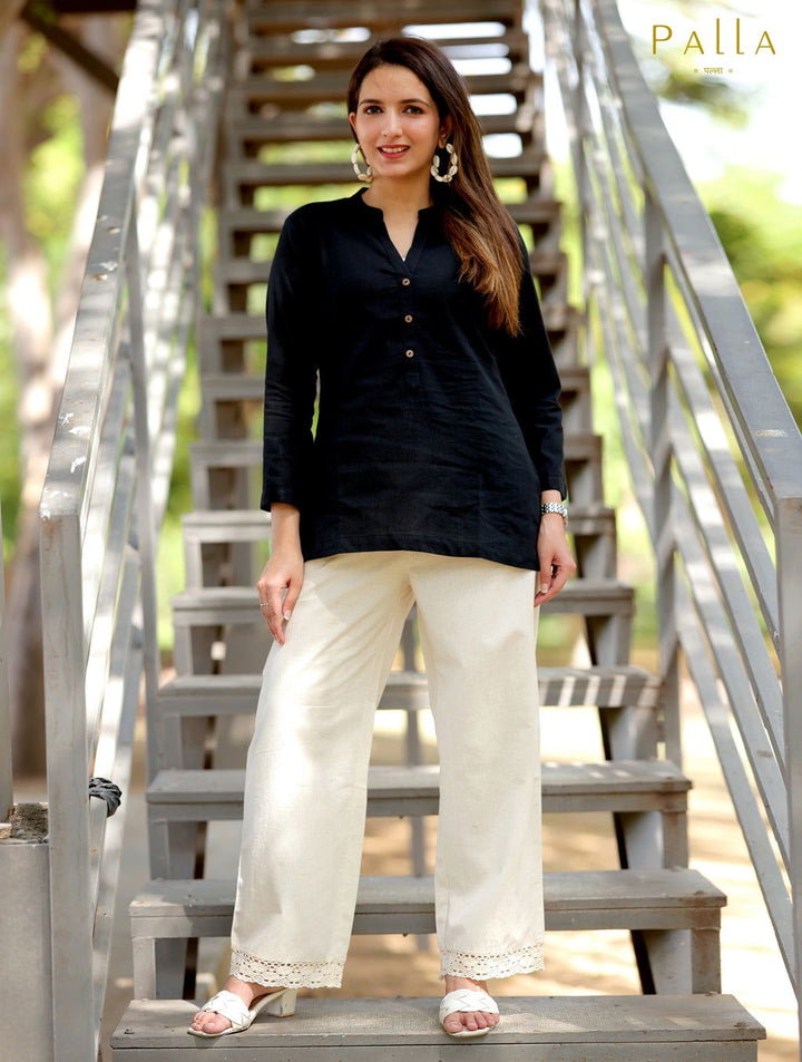 Natural Off White Cotton Linen Plazzo Pant - Natural Off White Cotton Linen Plazzo Pant - Palla Jaipur - Palla Jaipur