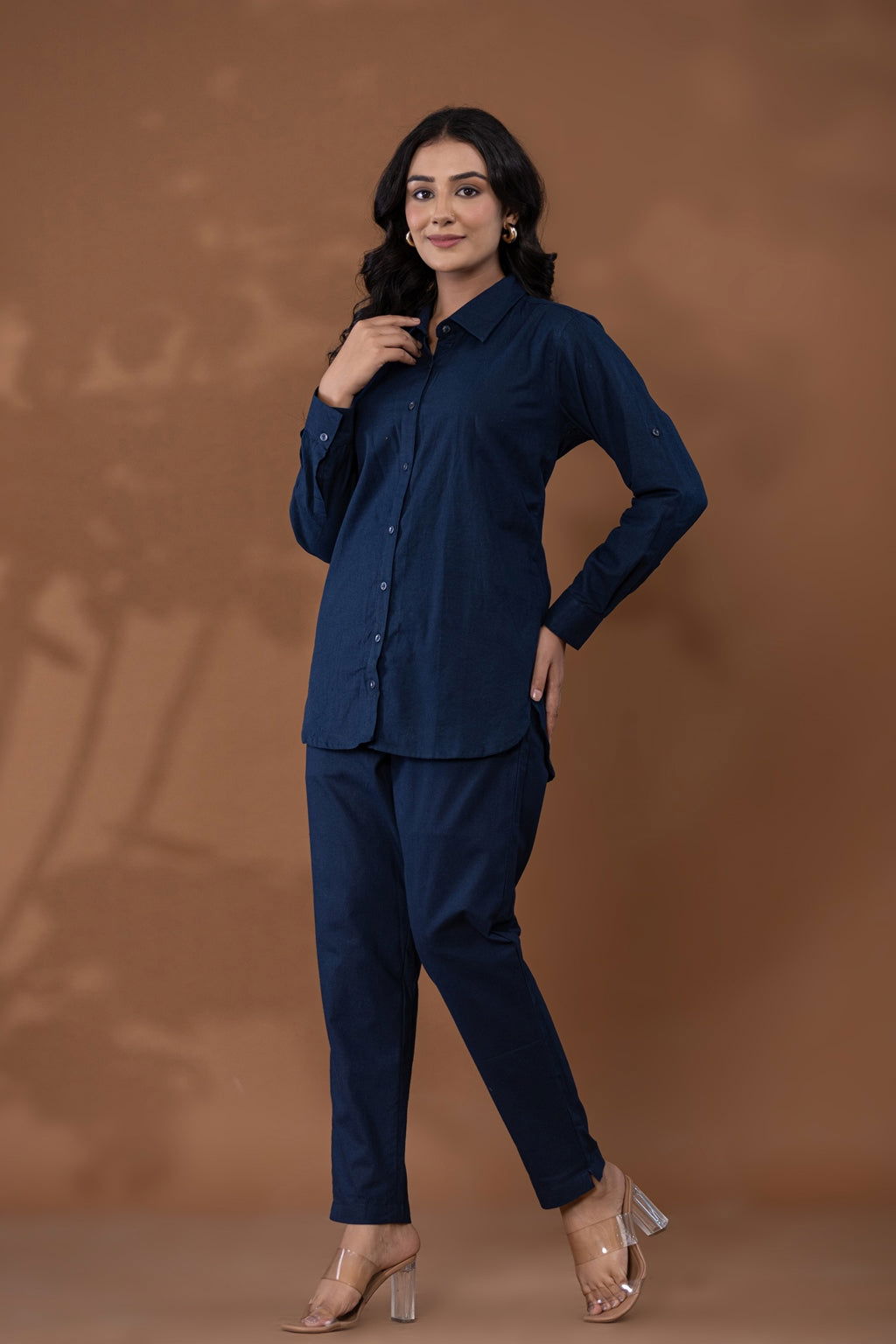 Navy Blue Cotton Linen Co-Ord Set - Navy Blue Cotton Linen Co-Ord Set - Palla Jaipur - Palla Jaipur