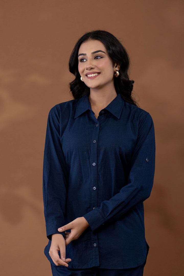 Navy Blue Cotton Linen Co-Ord Set - Navy Blue Cotton Linen Co-Ord Set - Palla Jaipur - Palla Jaipur