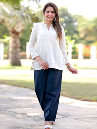 Navy Blue Cotton Linen Plazzo Pant - Navy Blue Cotton Linen Plazzo Pant - Palla Jaipur - Palla Jaipur