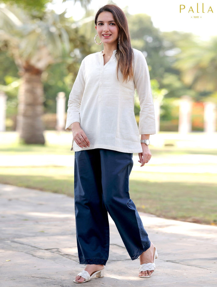 Navy Blue Cotton Linen Plazzo Pant - Navy Blue Cotton Linen Plazzo Pant - Palla Jaipur - Palla Jaipur