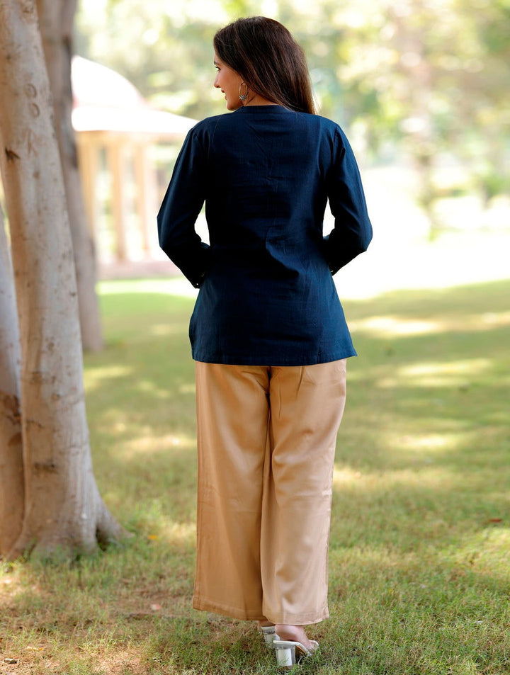 Navy Blue Short Kurti - Navy Blue Short Kurti - Palla Jaipur - Palla Jaipur