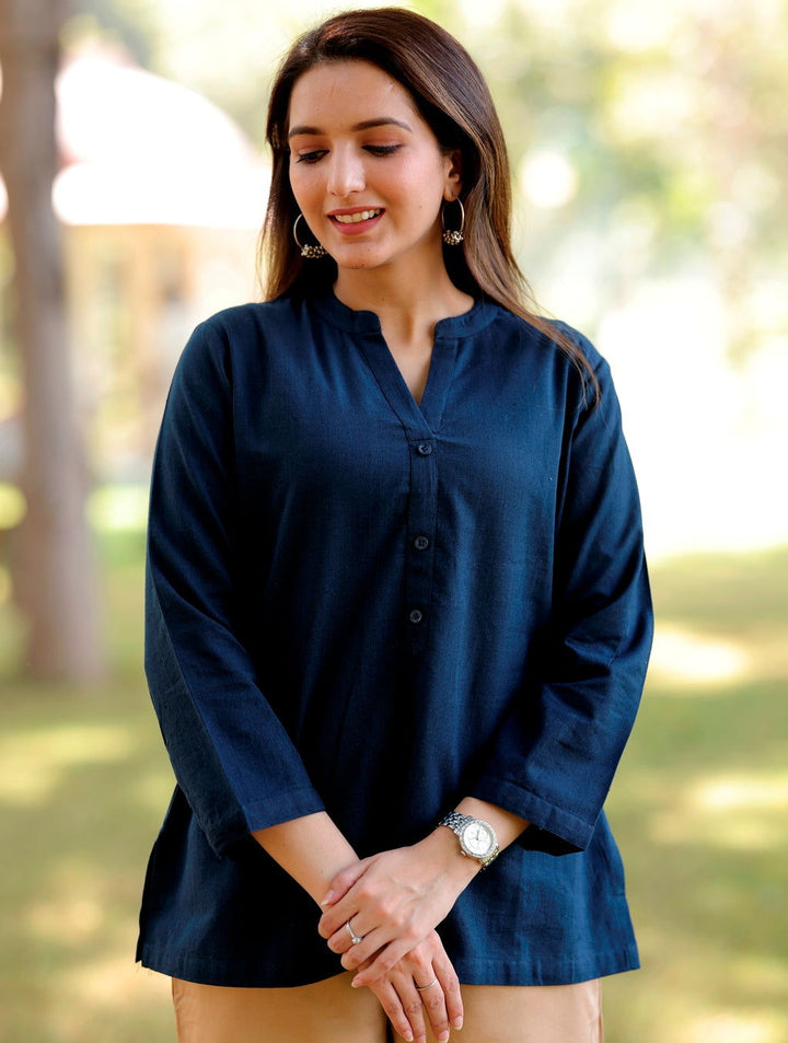 Navy Blue Short Kurti - Navy Blue Short Kurti - Palla Jaipur - Palla Jaipur