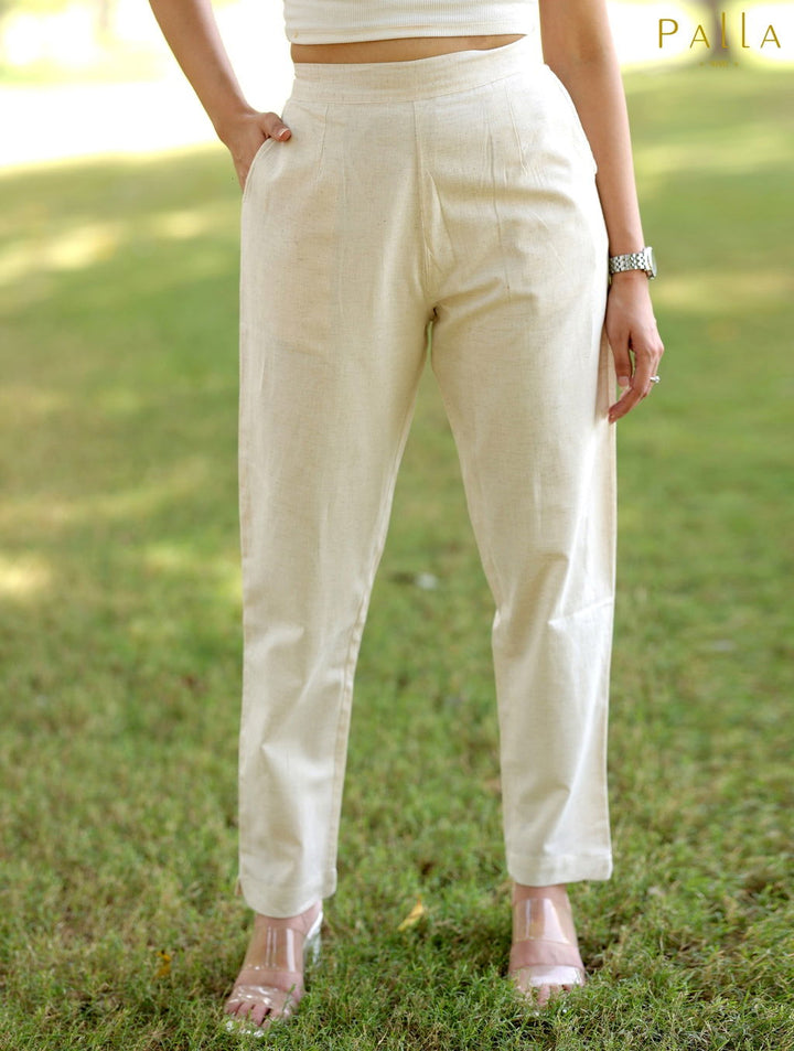 Off White Cotton Linen Pants - Off White Cotton Linen Pants - Off White Cotton Linen Pants - Palla Jaipur - Palla Jaipur - Palla Jaipur