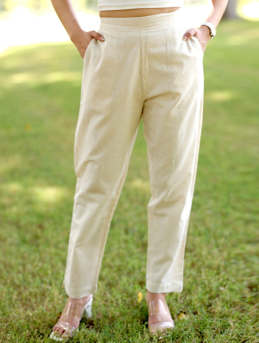 Off White Cotton Linen Pants - Off White Cotton Linen Pants - Palla Jaipur - Palla Jaipur