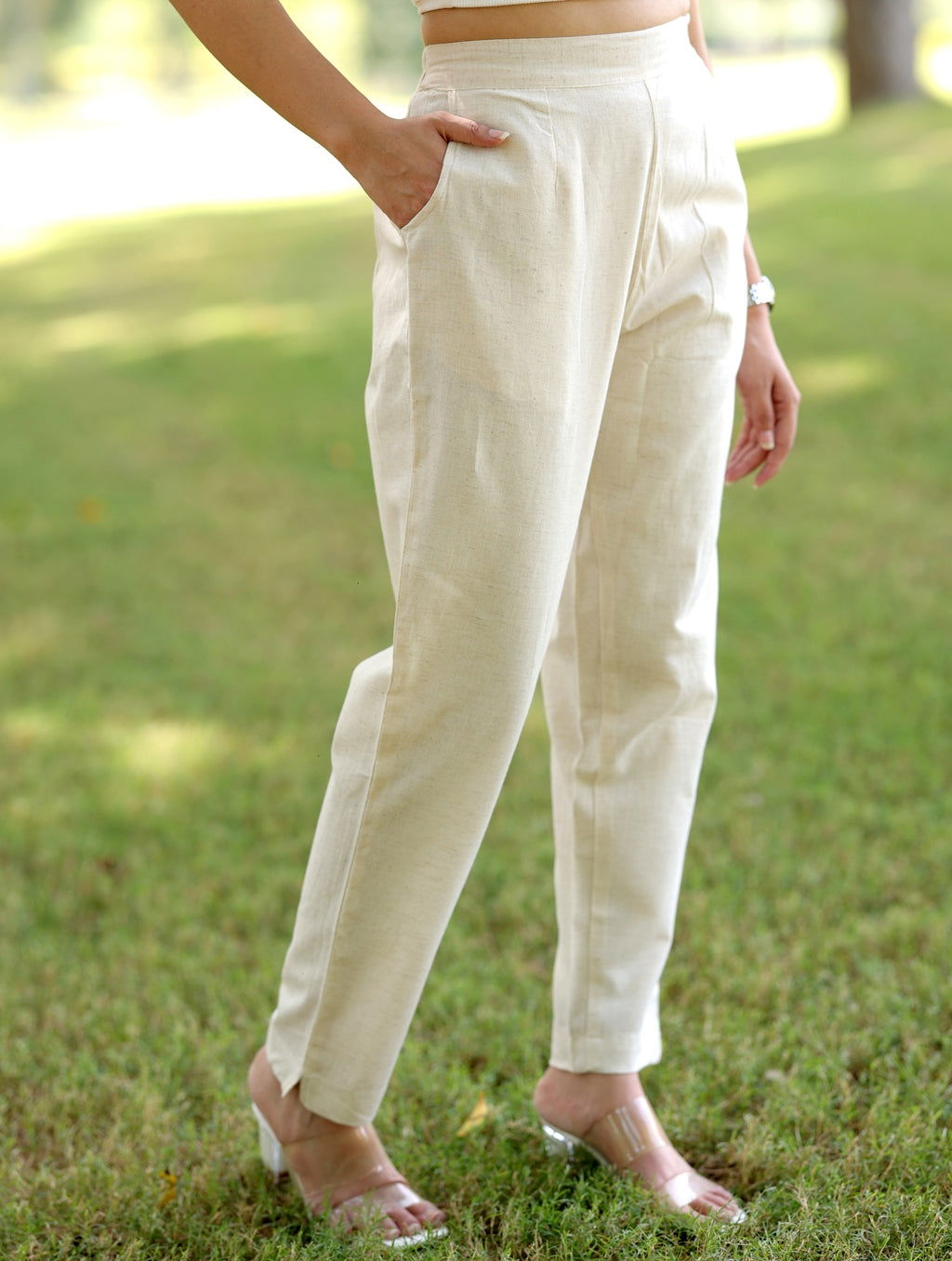 Off White Cotton Linen Pants - Off White Cotton Linen Pants - Palla Jaipur - Palla Jaipur