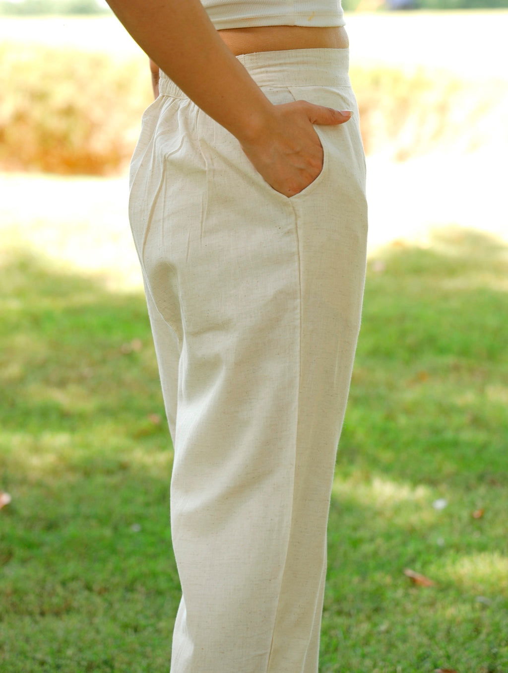 Off White Cotton Linen Pants - Off White Cotton Linen Pants - Palla Jaipur - Palla Jaipur