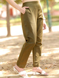 Olive Green Cotton Linen Pants - Olive Green Cotton Linen Pants - Palla Jaipur - Palla Jaipur