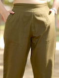 Olive Green Cotton Linen Pants - Olive Green Cotton Linen Pants - Palla Jaipur - Palla Jaipur