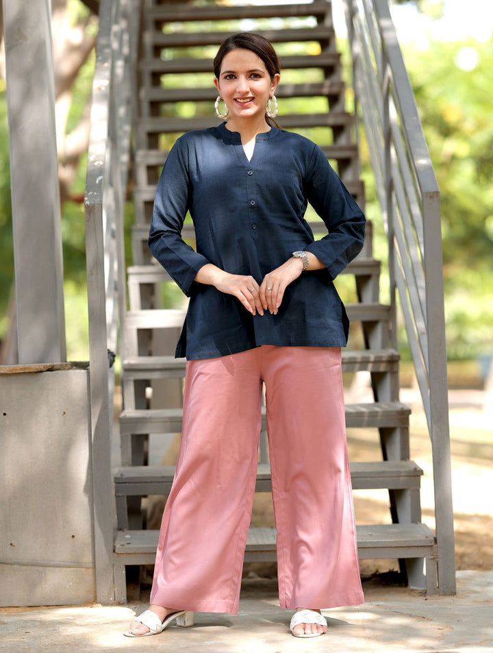 Peach Cotton Wide Leg Pant - Peach Cotton Wide Leg Pant - Palla Jaipur - Palla Jaipur