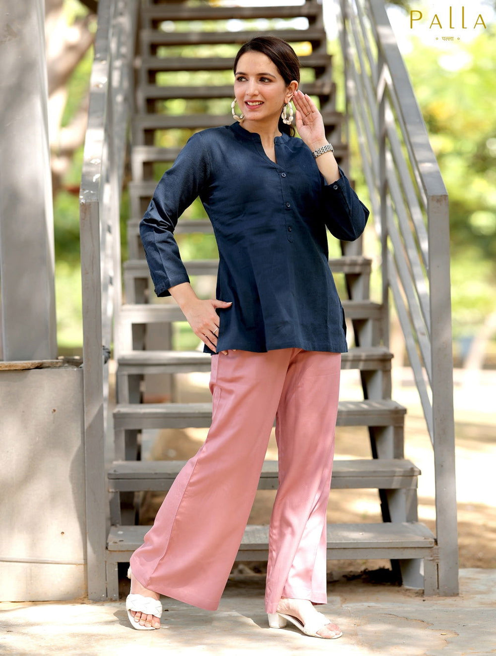 Peach Cotton Wide Leg Pant - Peach Cotton Wide Leg Pant - Palla Jaipur - Palla Jaipur