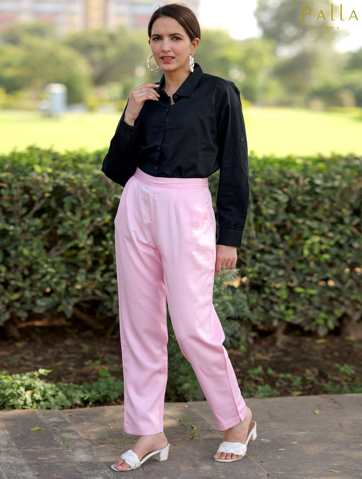 Pink Cotton Formal Pants - Pink Cotton Formal Pants - Palla Jaipur - Palla Jaipur