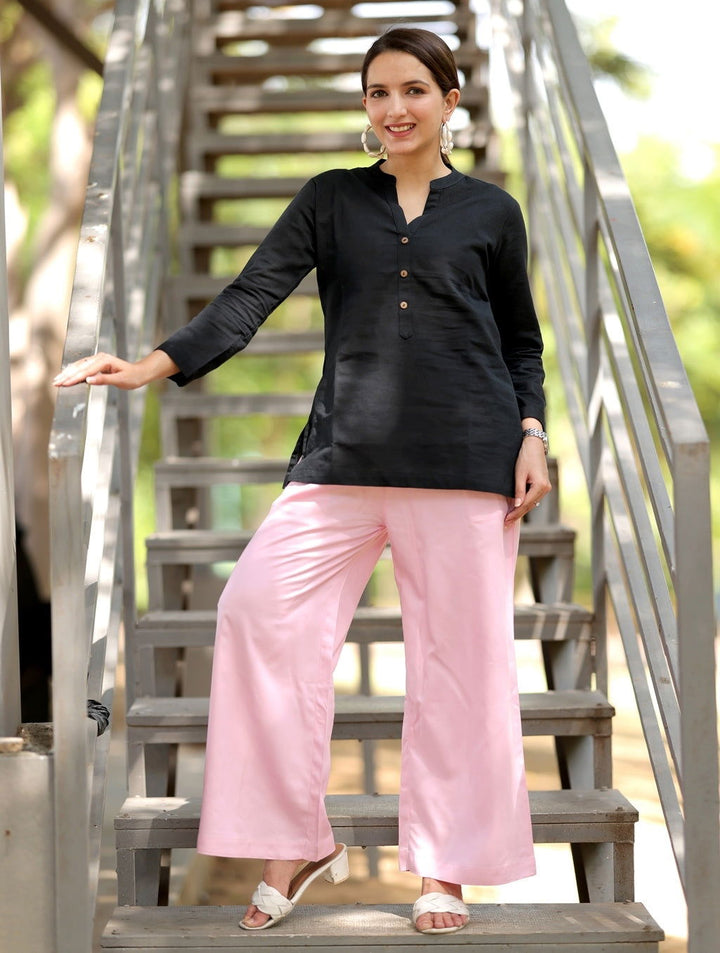 Pink Cotton Wide Leg Pant - Pink Cotton Wide Leg Pant - Palla Jaipur - Palla Jaipur