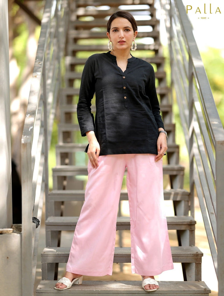 Pink Cotton Wide Leg Pant - Pink Cotton Wide Leg Pant - Palla Jaipur - Palla Jaipur