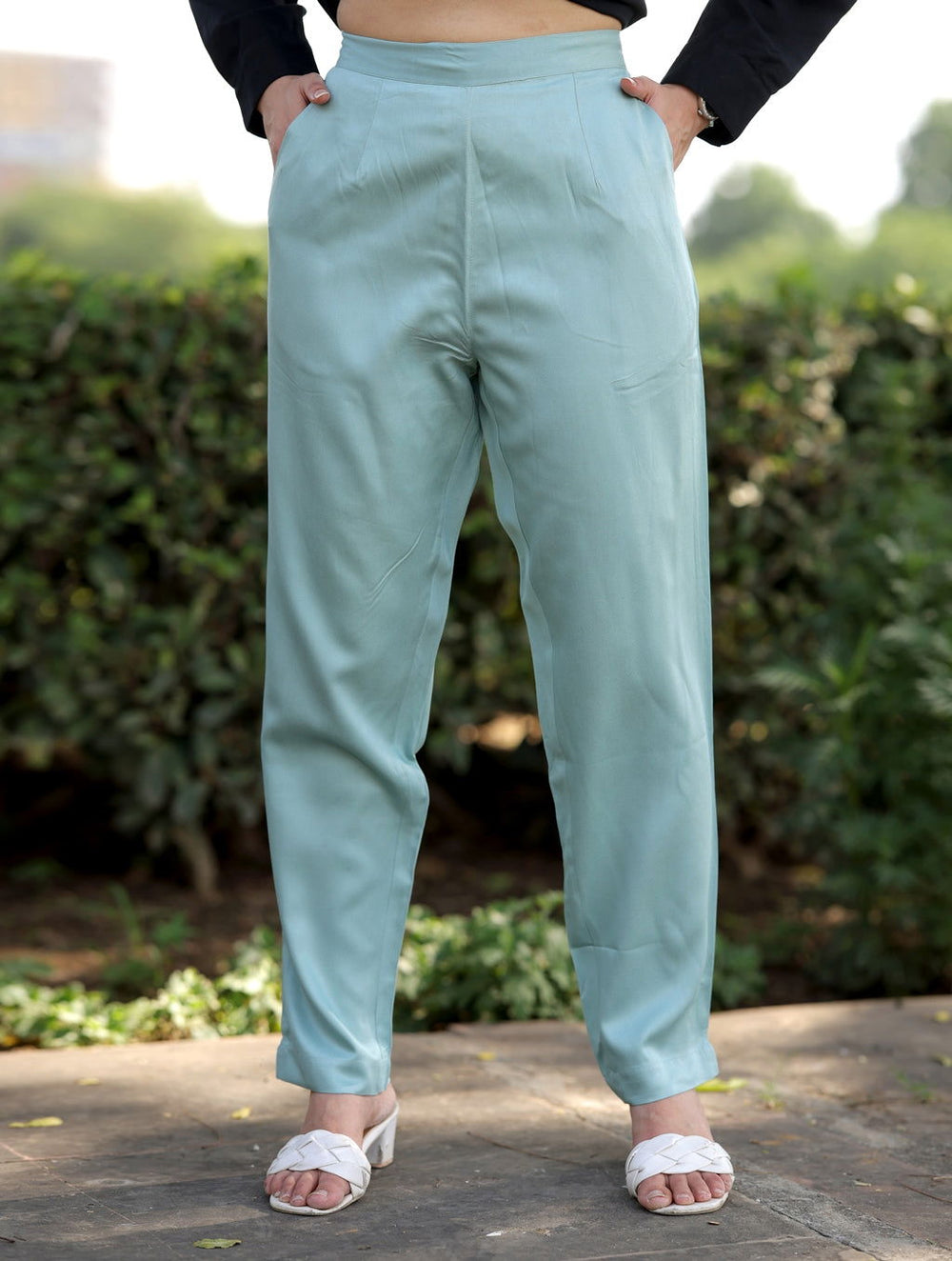 Pista Green Cotton Formal Pants - Pista Green Cotton Formal Pants - Palla Jaipur - Palla Jaipur