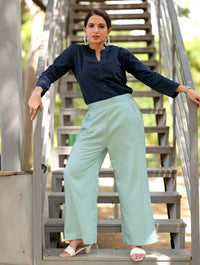 Pista Green Cotton Wide Leg Pant - Pista Green Cotton Wide Leg Pant - Palla Jaipur - Palla Jaipur