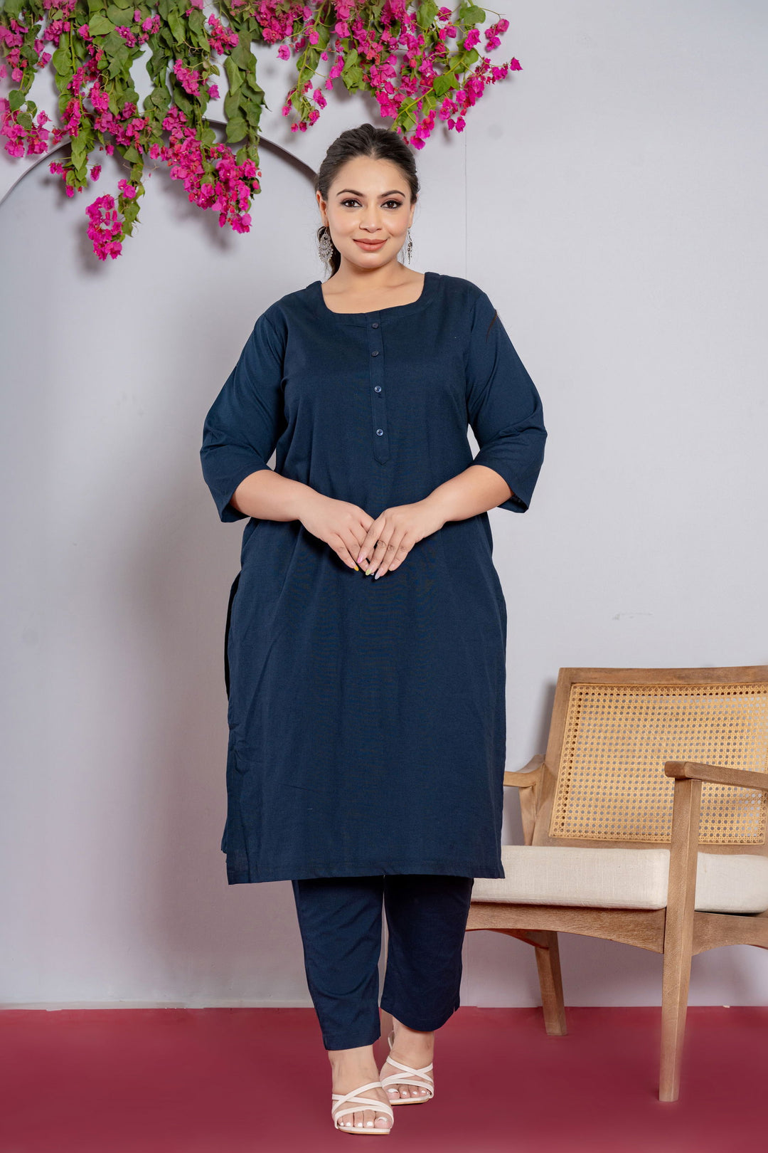 Plus Size Blue Long Kurta - Plus Size Blue Long Kurta - Palla Jaipur - Palla Jaipur