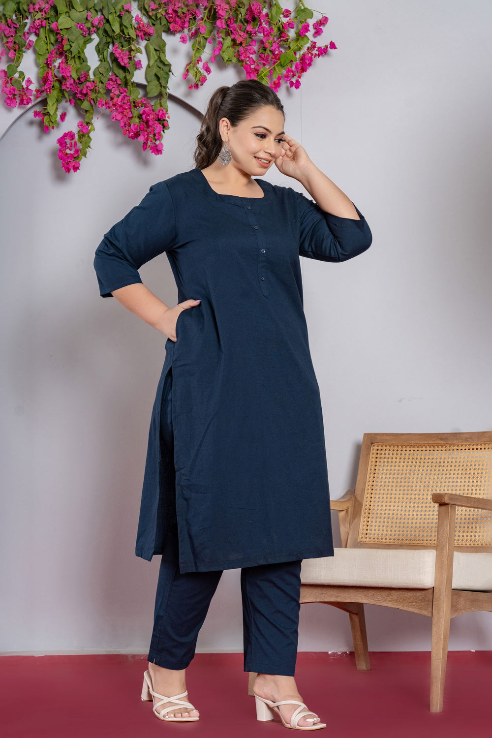 Plus Size Blue Long Kurta - Plus Size Blue Long Kurta - Palla Jaipur - Palla Jaipur