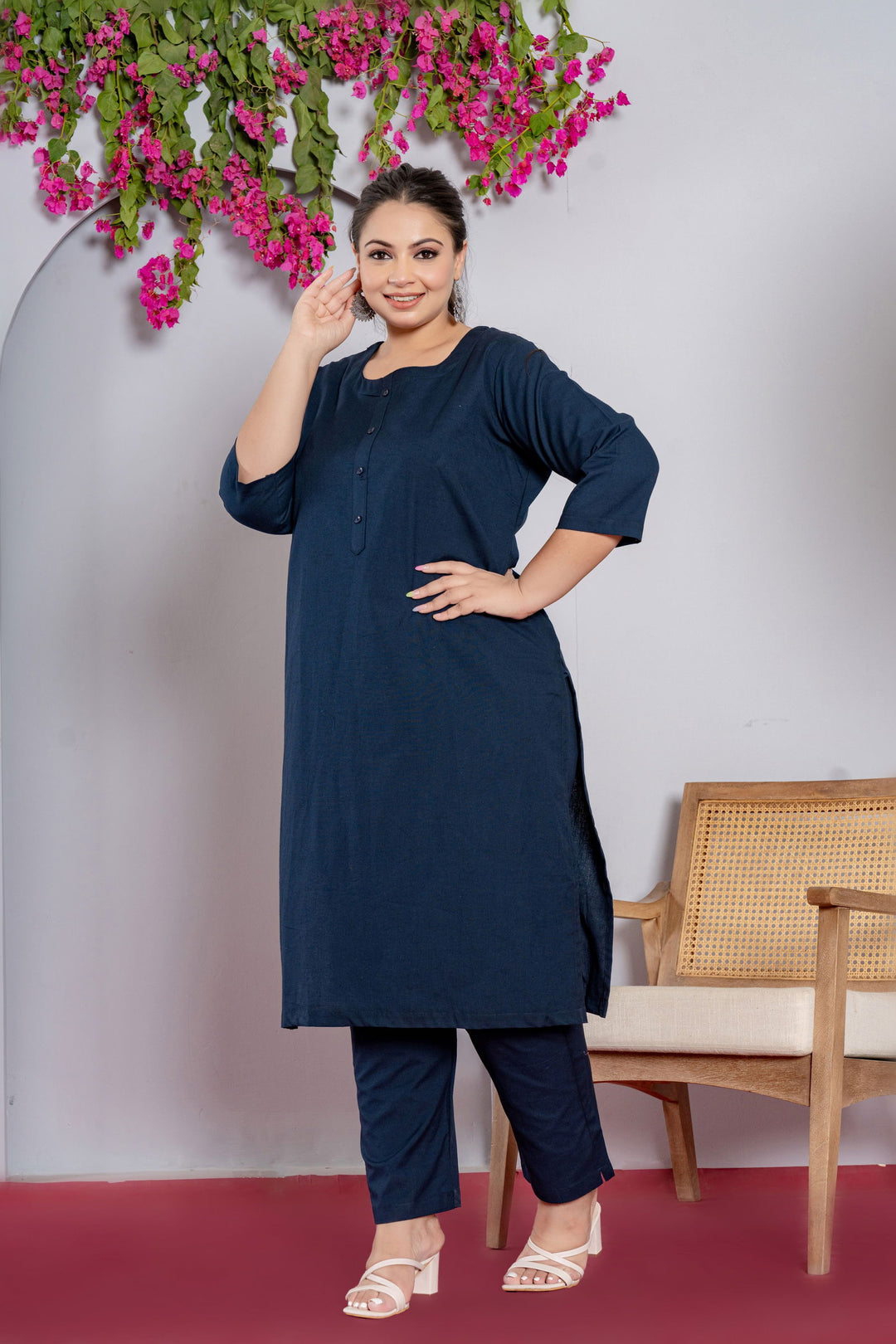 Plus Size Blue Long Kurta - Plus Size Blue Long Kurta - Palla Jaipur - Palla Jaipur