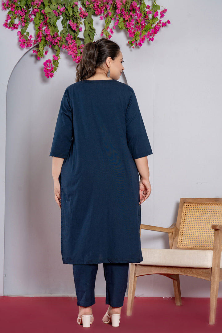 Plus Size Blue Long Kurta - Plus Size Blue Long Kurta - Palla Jaipur - Palla Jaipur