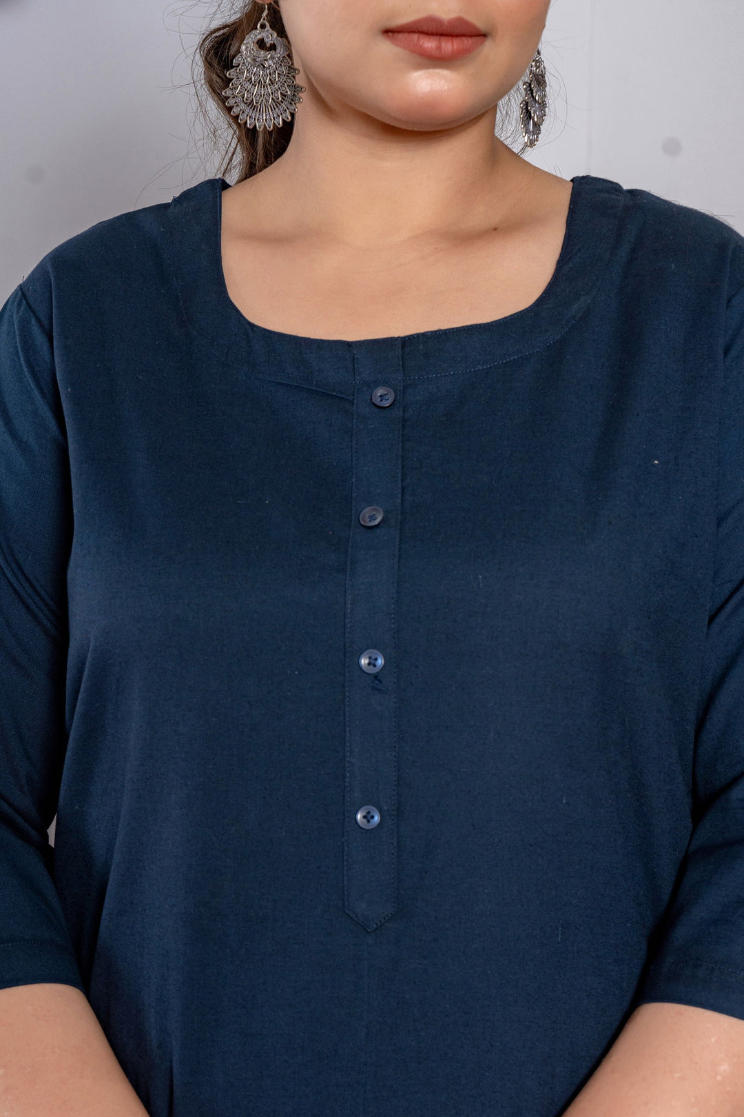 Plus Size Blue Long Kurta - Plus Size Blue Long Kurta - Palla Jaipur - Palla Jaipur