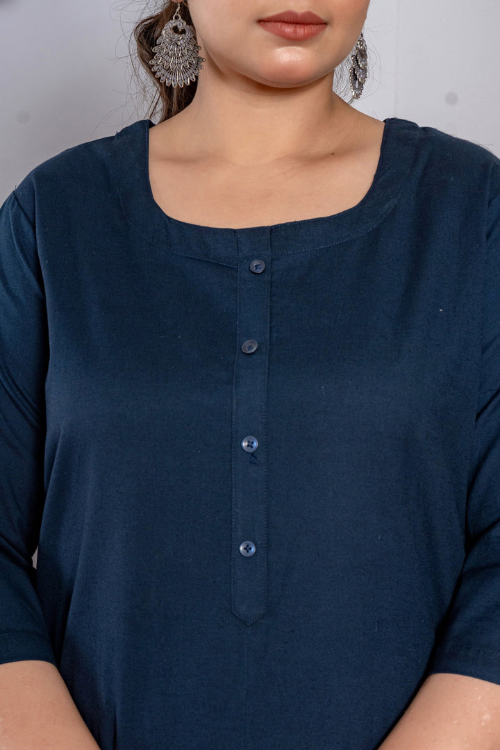 Plus Size Blue Long Kurta - Plus Size Blue Long Kurta - Palla Jaipur - Palla Jaipur