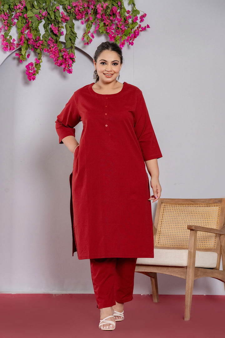 Plus Size Maroon Long Kurta - Plus Size Maroon Long Kurta - Palla Jaipur - Palla Jaipur
