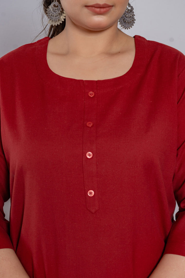 Plus Size Maroon Long Kurta - Plus Size Maroon Long Kurta - Palla Jaipur - Palla Jaipur
