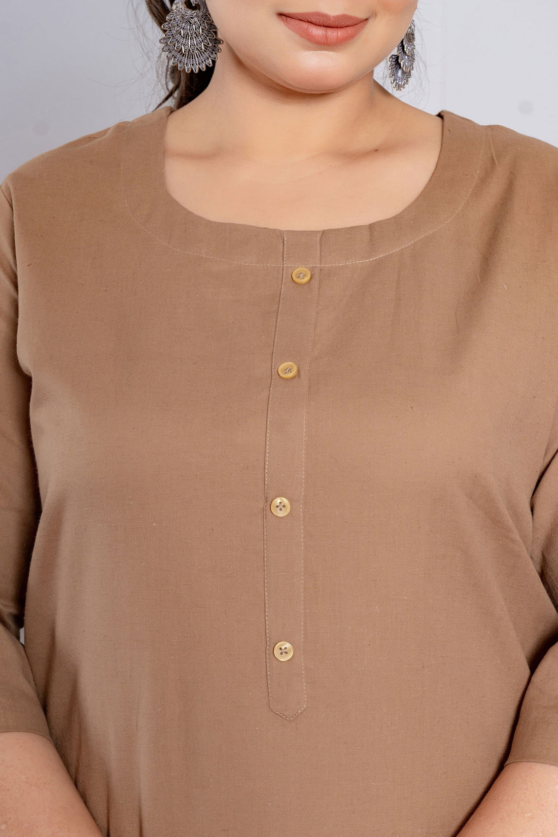 Plus Size Mocha Brown Long Kurta - Plus Size Mocha Brown Long Kurta - Palla Jaipur - Palla Jaipur