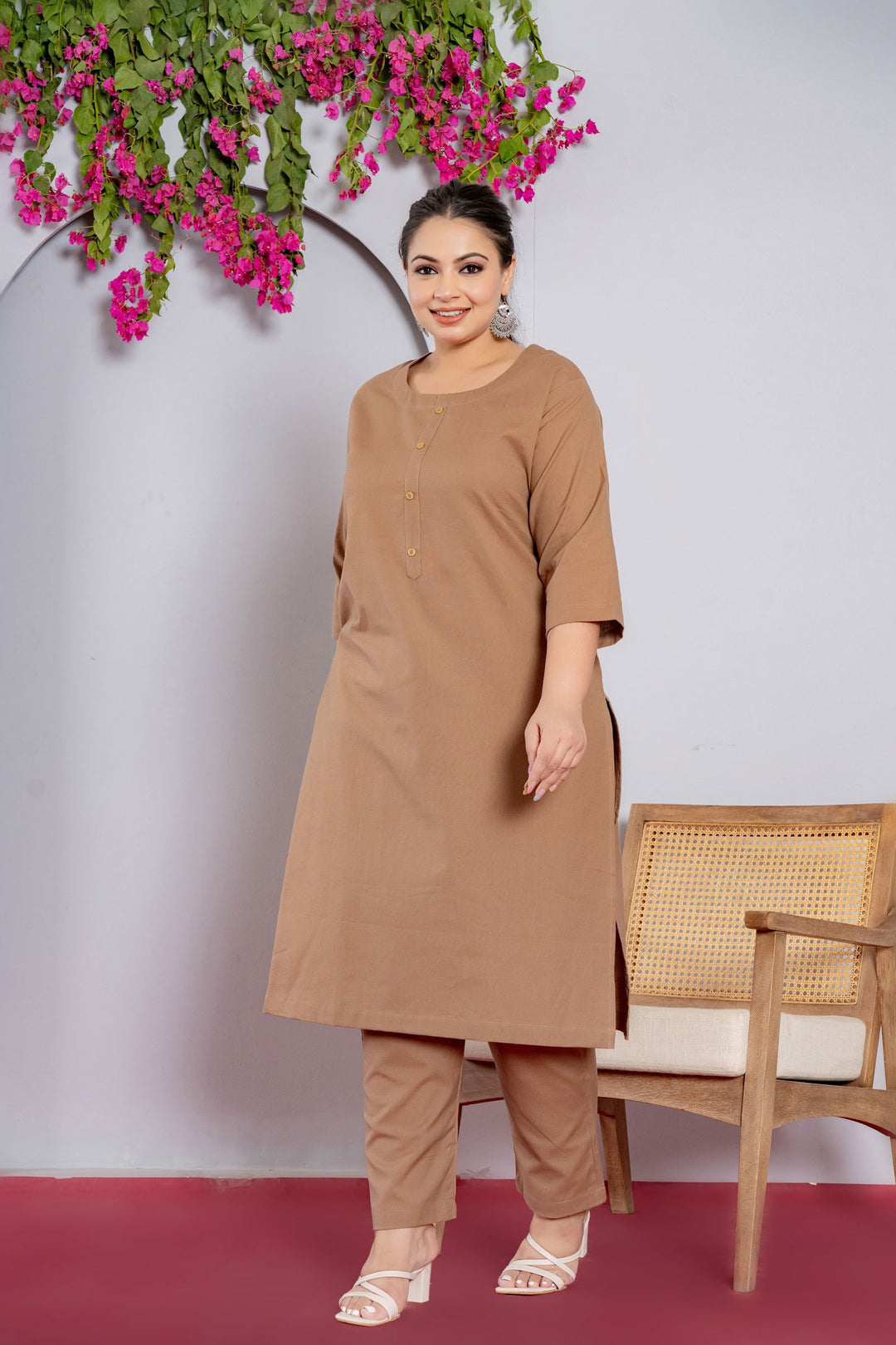 Plus Size Mocha Brown Long Kurta - Plus Size Mocha Brown Long Kurta - Palla Jaipur - Palla Jaipur