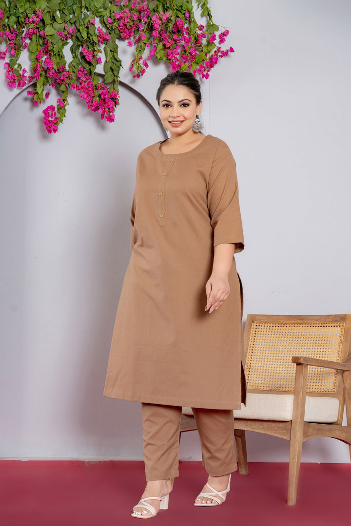 Plus Size Mocha Brown Long Kurta - Plus Size Mocha Brown Long Kurta - Palla Jaipur - Palla Jaipur