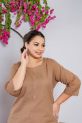 Plus Size Mocha Brown Long Kurta - Plus Size Mocha Brown Long Kurta - Palla Jaipur - Palla Jaipur