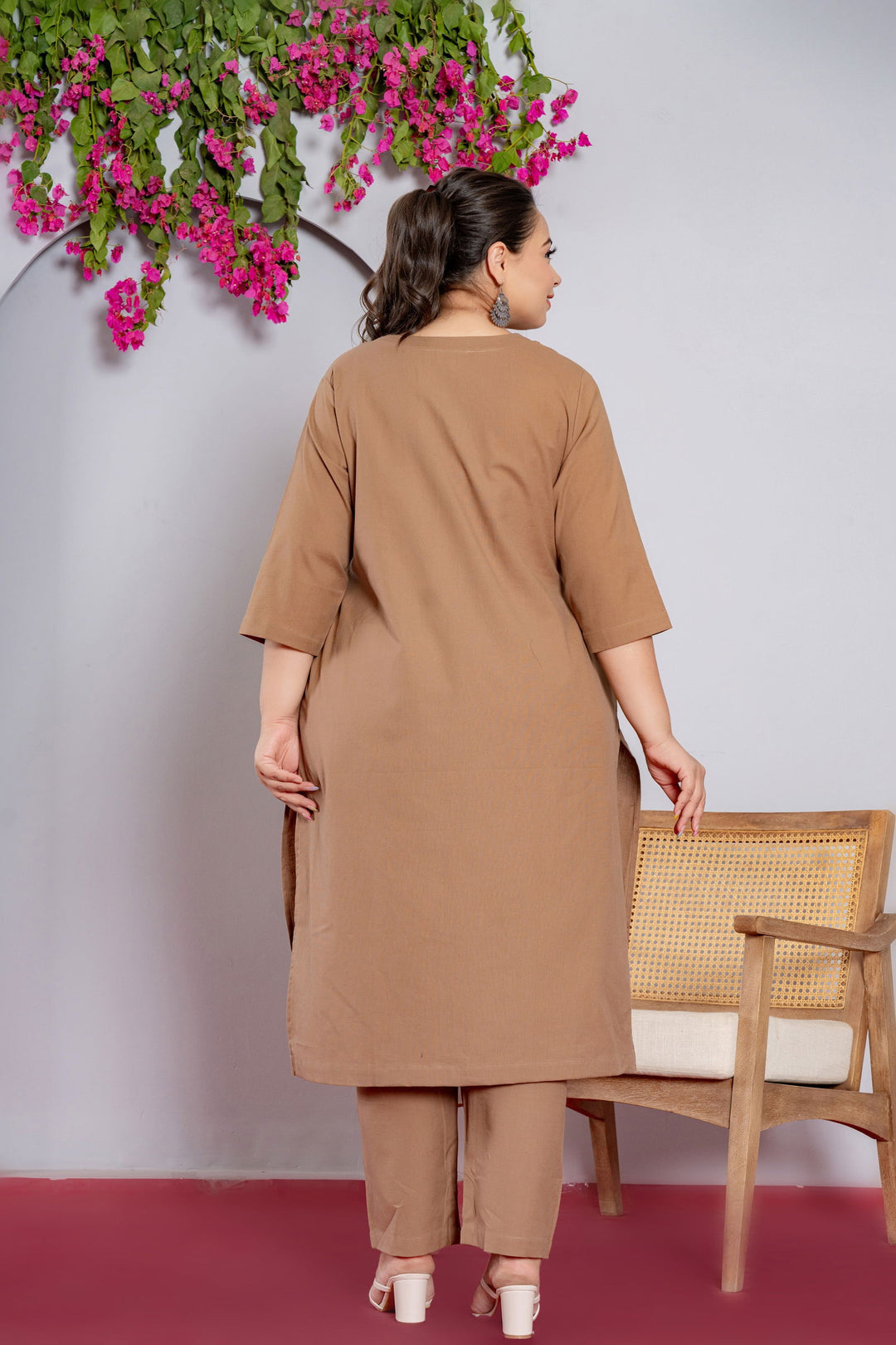 Plus Size Mocha Brown Long Kurta - Plus Size Mocha Brown Long Kurta - Palla Jaipur - Palla Jaipur
