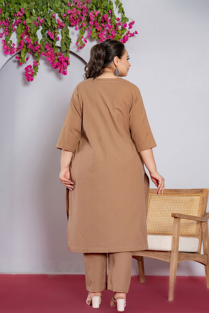 Plus Size Mocha Brown Long Kurta - Plus Size Mocha Brown Long Kurta - Palla Jaipur - Palla Jaipur