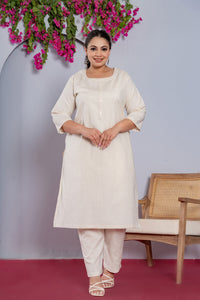 Plus Size Off White Long Kurta - Plus Size Off White Long Kurta - Palla Jaipur - Palla Jaipur