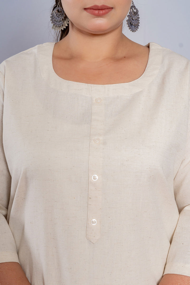 Plus Size Off White Long Kurta - Plus Size Off White Long Kurta - Palla Jaipur - Palla Jaipur