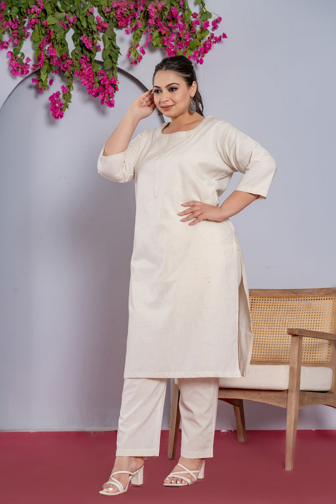 Plus Size Off White Long Kurta - Plus Size Off White Long Kurta - Palla Jaipur - Palla Jaipur