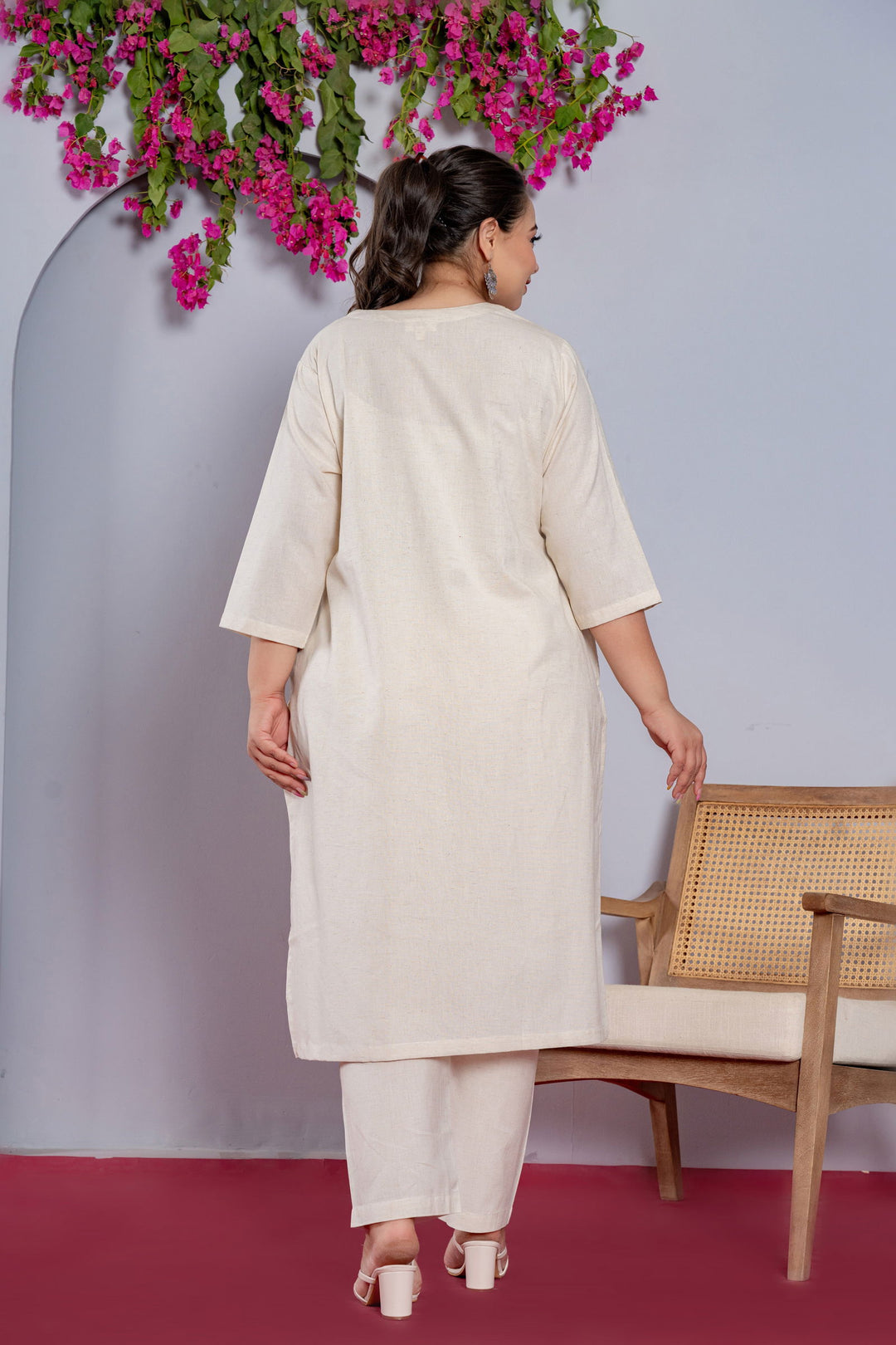 Plus Size Off White Long Kurta - Plus Size Off White Long Kurta - Palla Jaipur - Palla Jaipur