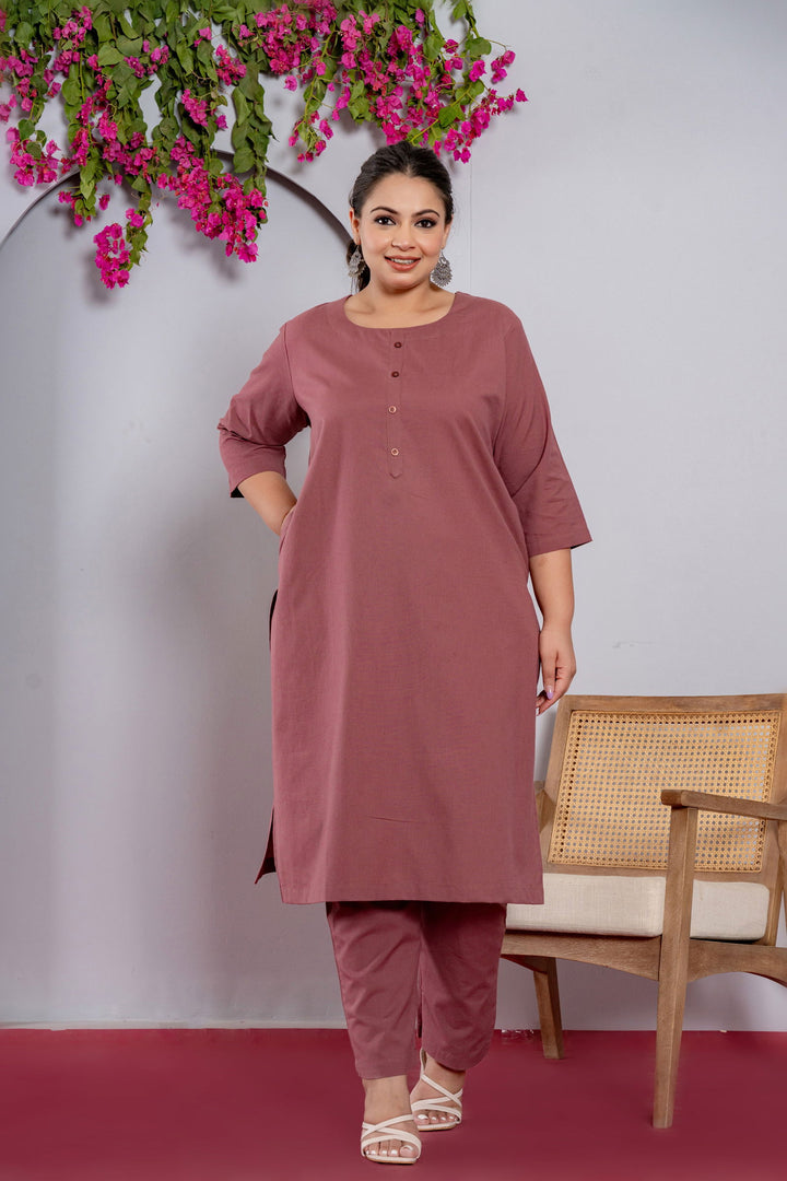 Plus Size Rose Taupe Long Kurta - Plus Size Rose Taupe Long Kurta - Palla Jaipur - Palla Jaipur