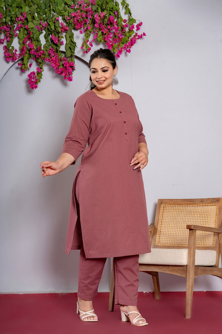 Plus Size Rose Taupe Long Kurta - Plus Size Rose Taupe Long Kurta - Palla Jaipur - Palla Jaipur