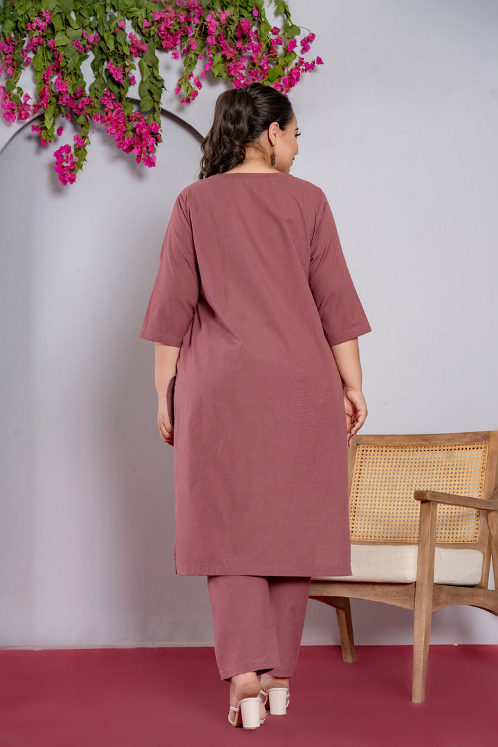 Plus Size Rose Taupe Long Kurta - Plus Size Rose Taupe Long Kurta - Palla Jaipur - Palla Jaipur