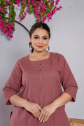 Plus Size Rose Taupe Long Kurta - Plus Size Rose Taupe Long Kurta - Palla Jaipur - Palla Jaipur