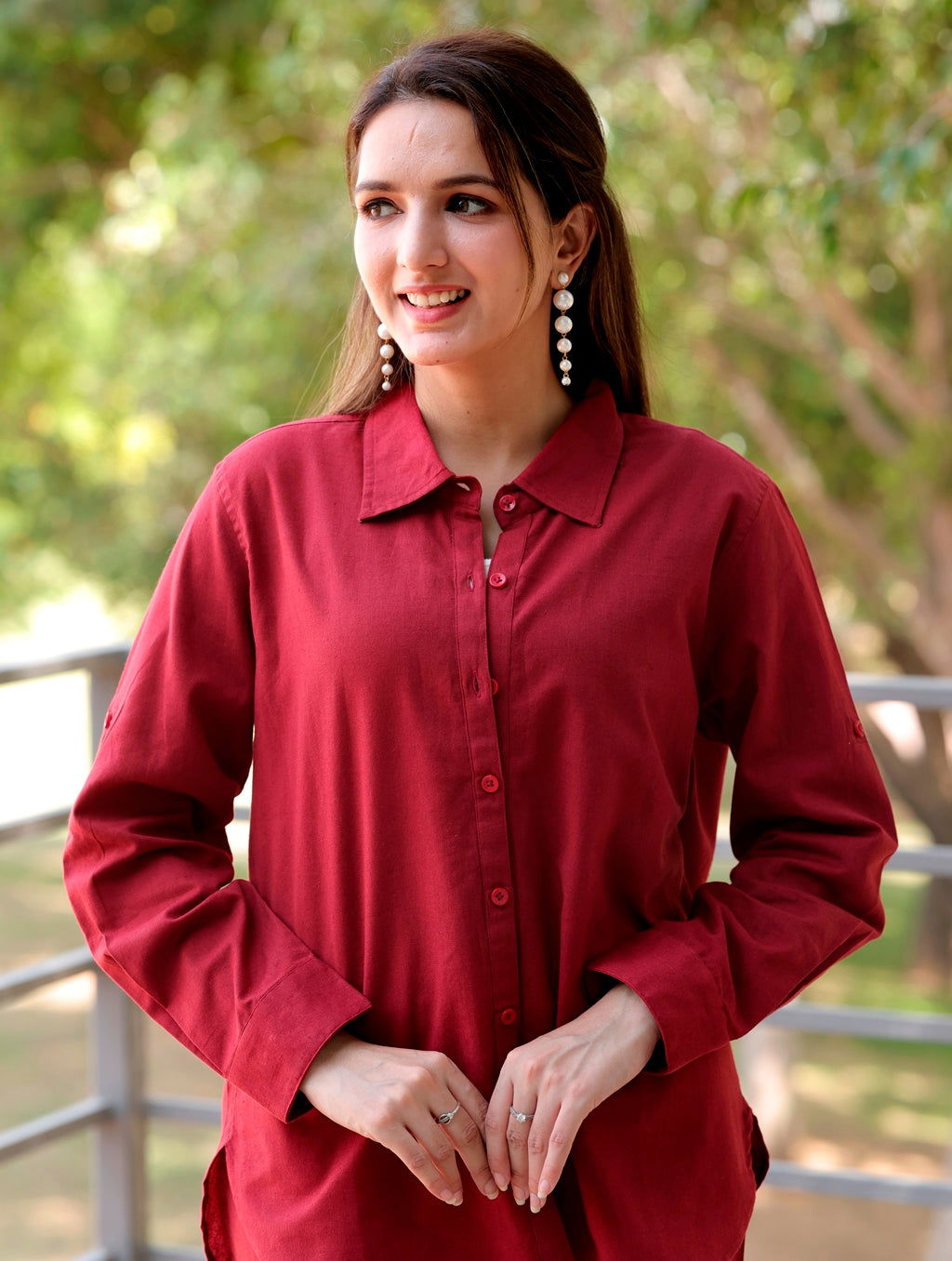 Red Cotton Linen Shirt - Red Cotton Linen Shirt - Palla Jaipur - Palla Jaipur