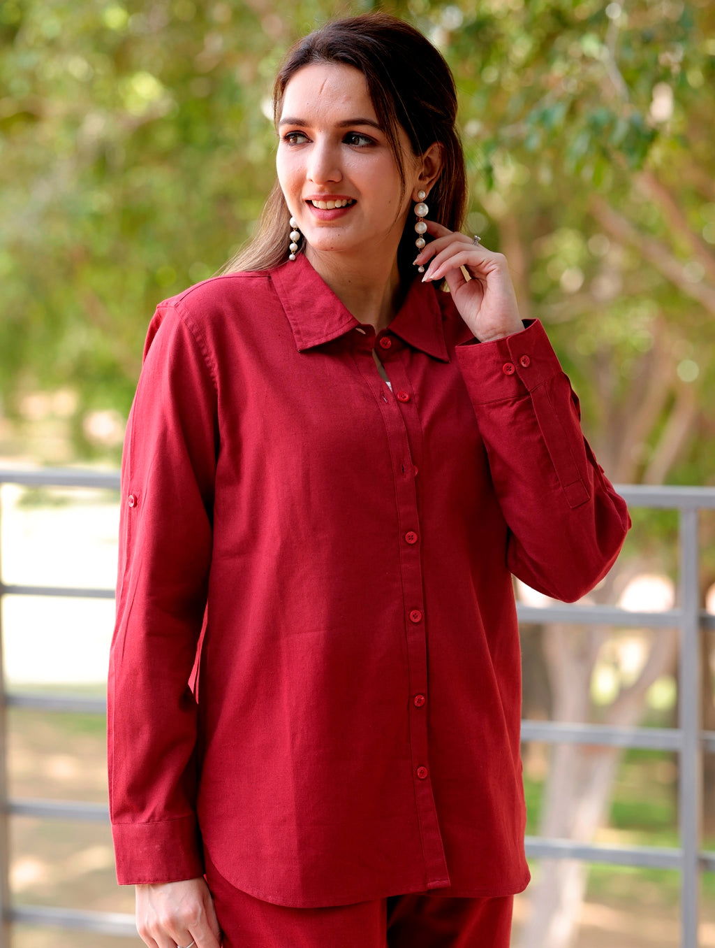 Red Cotton Linen Shirt - Red Cotton Linen Shirt - Palla Jaipur - Palla Jaipur