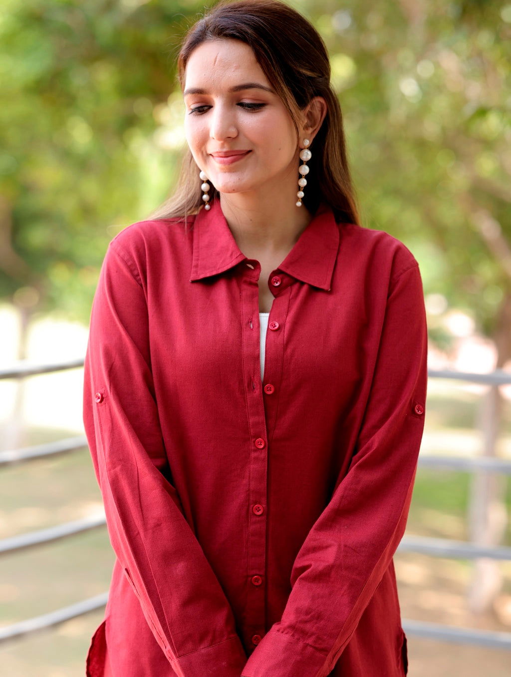 Red Cotton Linen Shirt - Red Cotton Linen Shirt - Palla Jaipur - Palla Jaipur