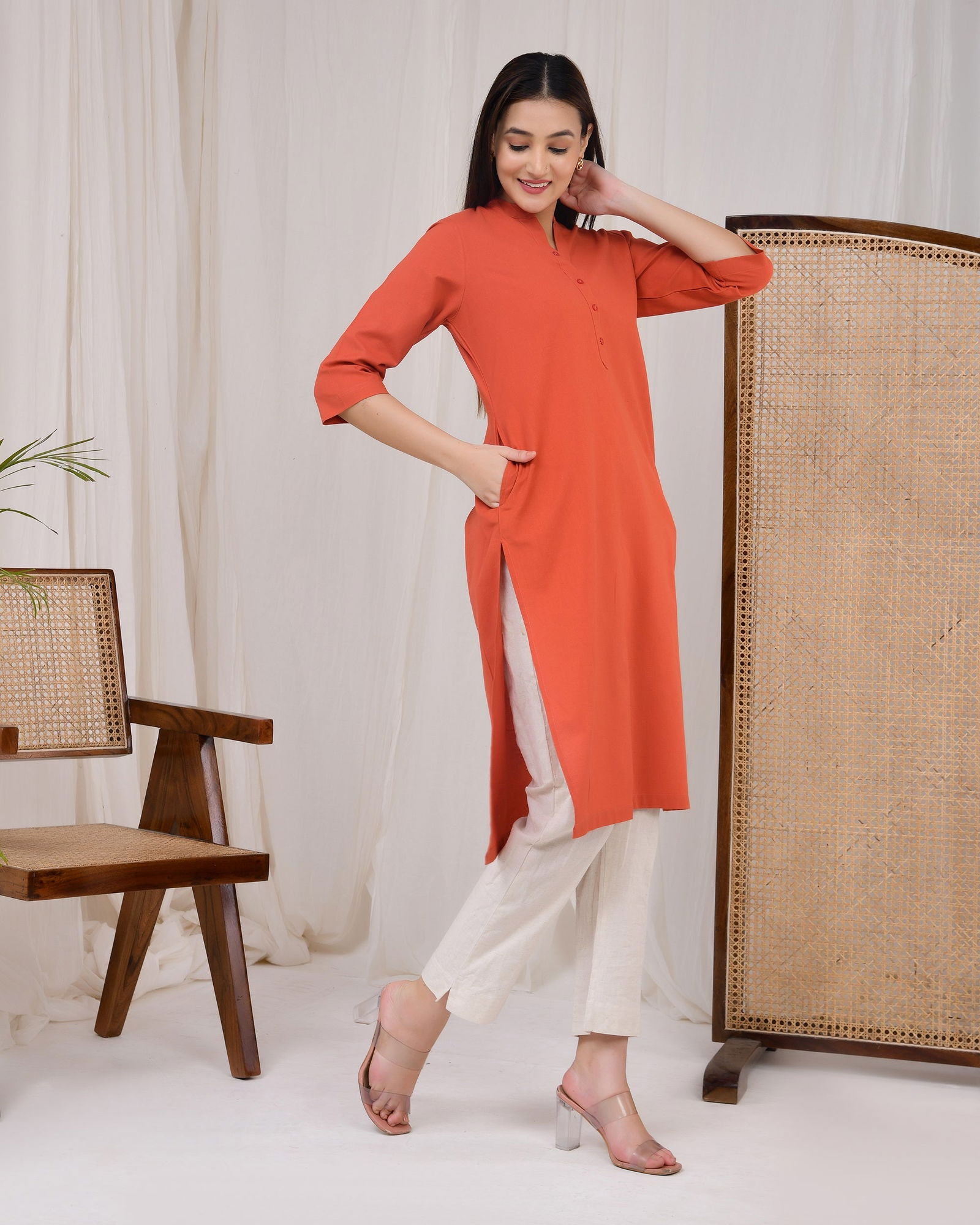 Red Rust Straight Kurti - Red Rust Straight Kurti - Palla Jaipur - Palla Jaipur