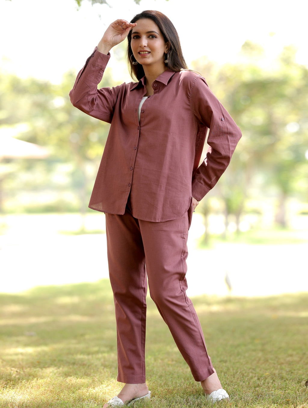 Rose Taupe Cotton Linen Co-Ord Set - Rose Taupe Cotton Linen Co-Ord Set - Palla Jaipur - Palla Jaipur