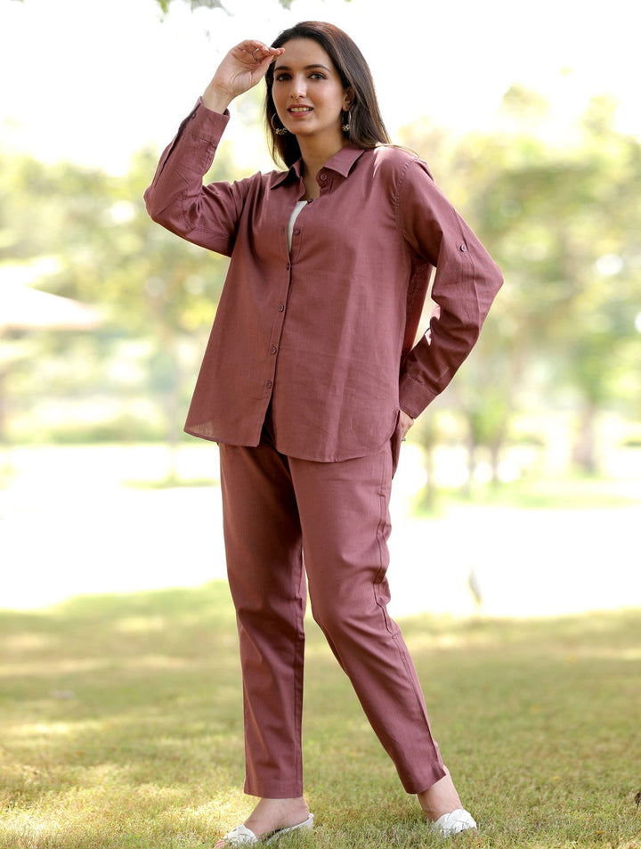 Rose Taupe Cotton Linen Co-Ord Set - Rose Taupe Cotton Linen Co-Ord Set - Palla Jaipur - Palla Jaipur